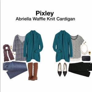Teal Pixley waffle knit open front cardigan